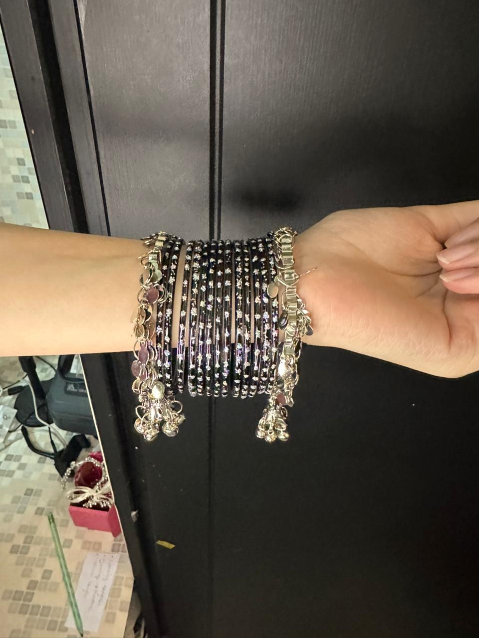 Raindrop bangles with ghungroo black