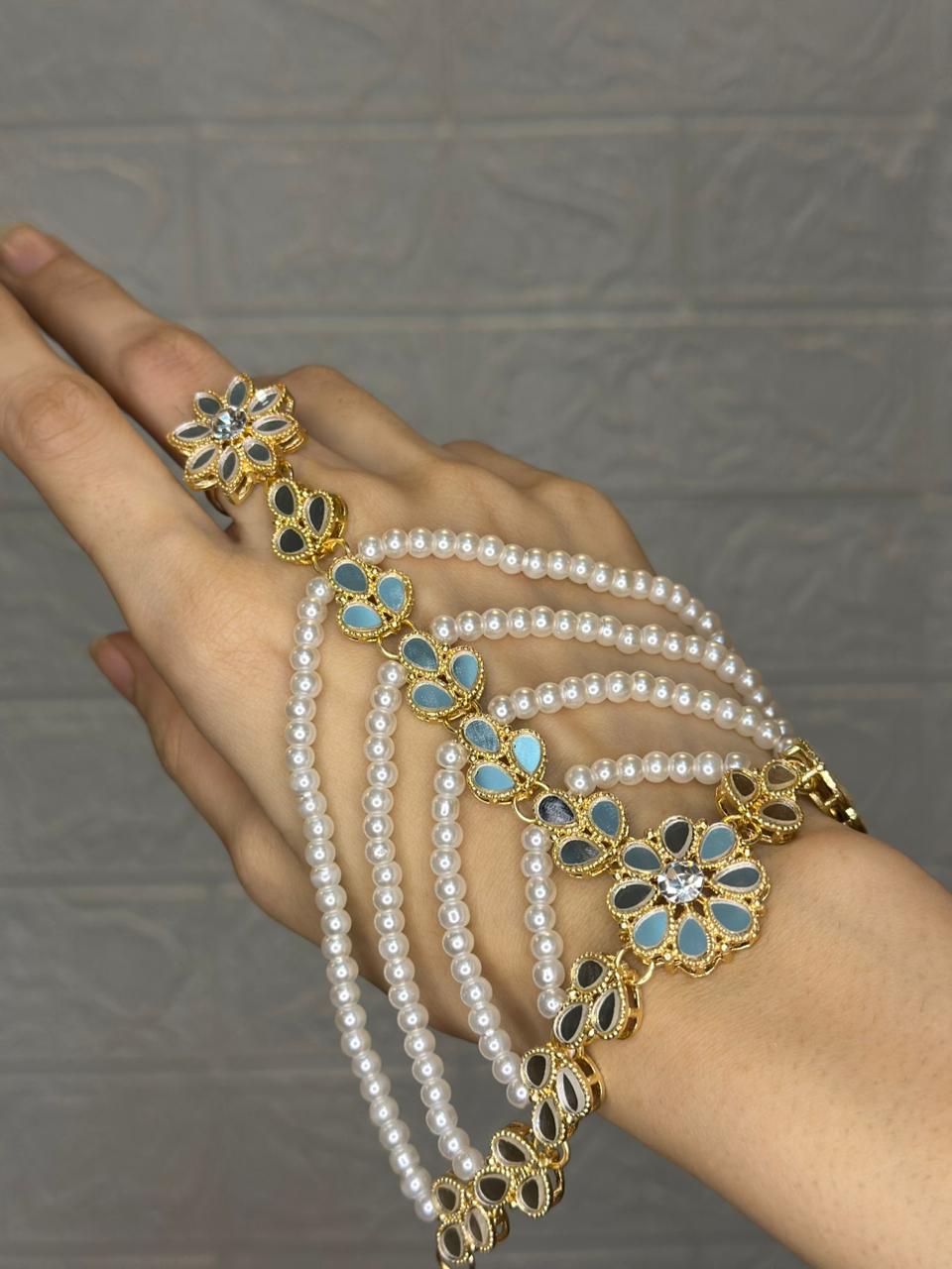 4 layers moti hath phool white and gold