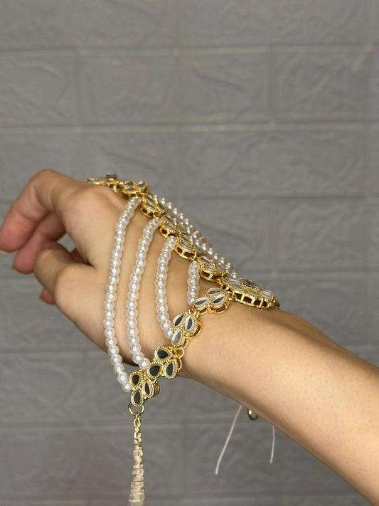 4 layers moti hath phool white and gold