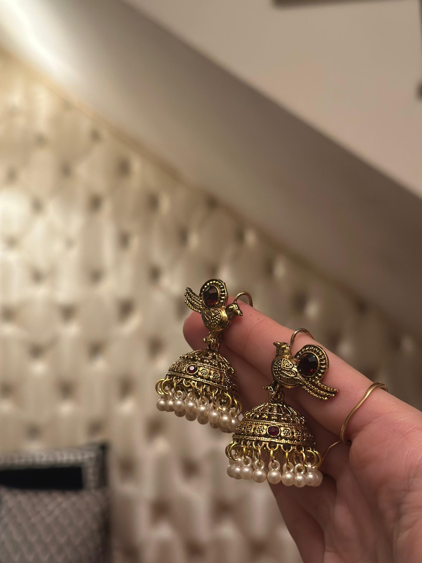 Chiriya Katoori Jhumki (Gold and Maroon)