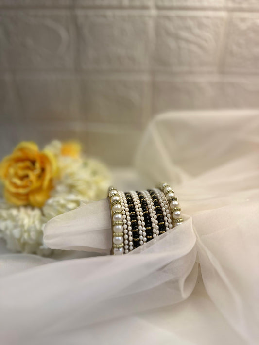 Moti Bangles (Black and Gold)