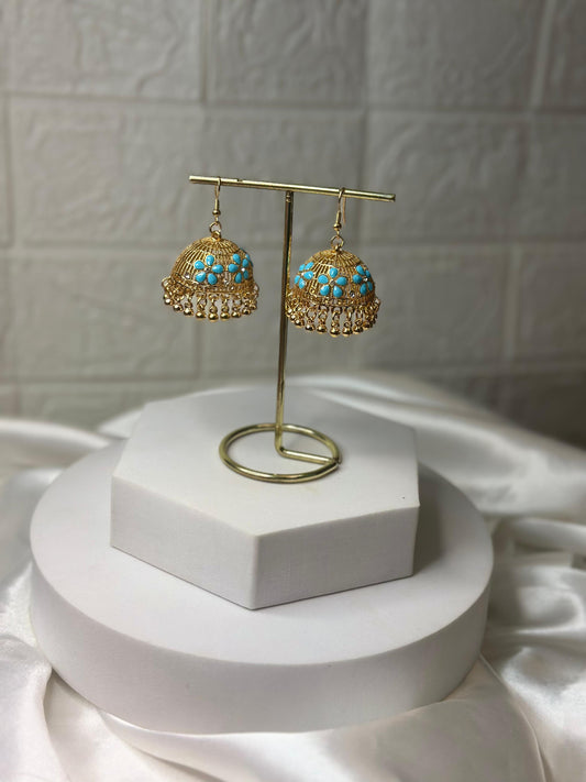 Katoori Jhumki - Floral (Blue)