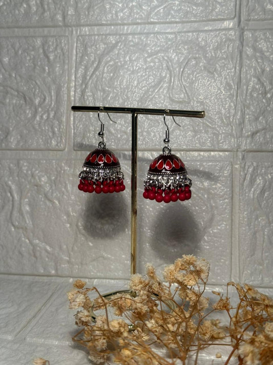 Maya Ali Silver Jhumki (Maroon)