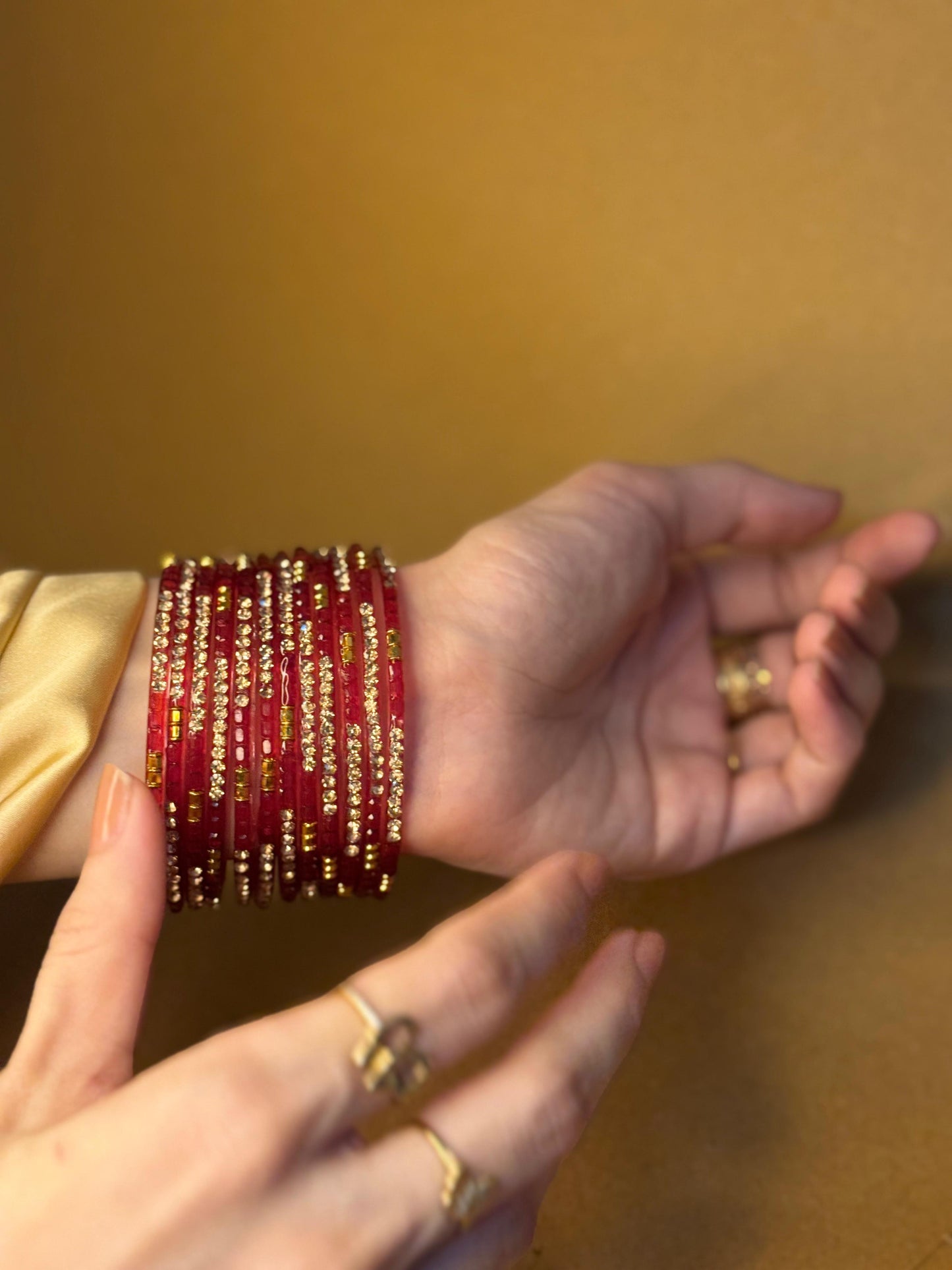 Raindrop bangles (nageena) - red and gold