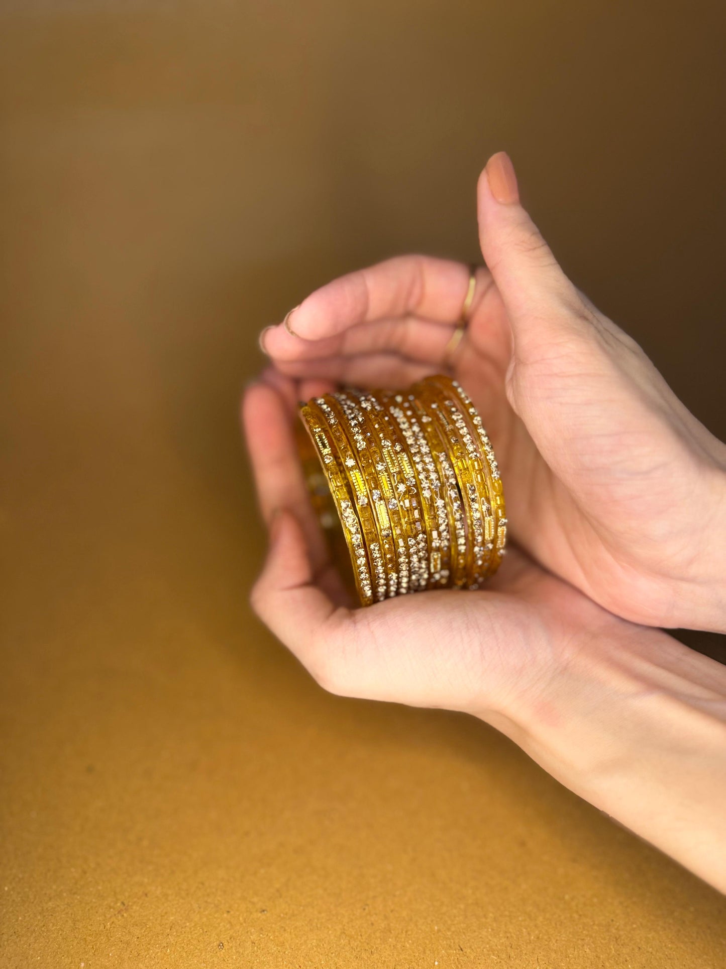 Raindrop bangles (nageena)- yellow beaded