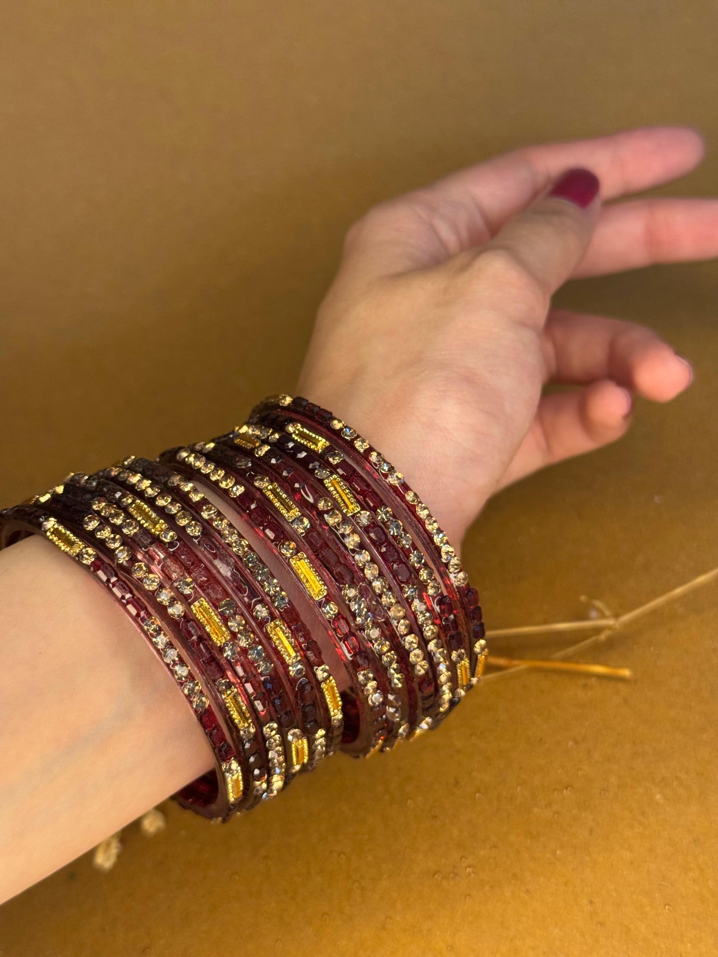Raindrop bangles (nageena)- wine beaded
