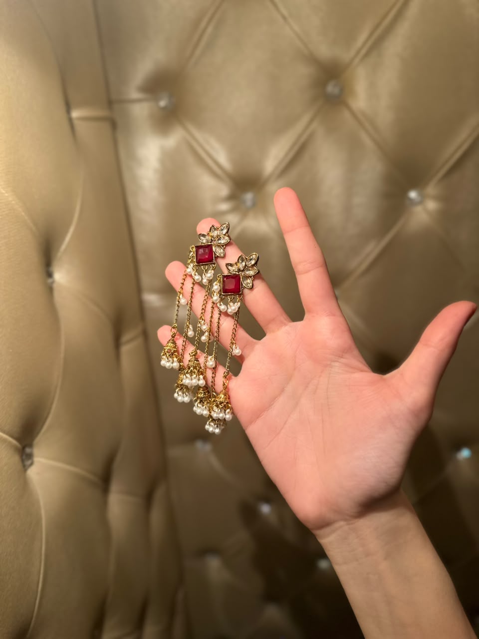 Jahan Ara Earrings- Gold and red (aara collection)