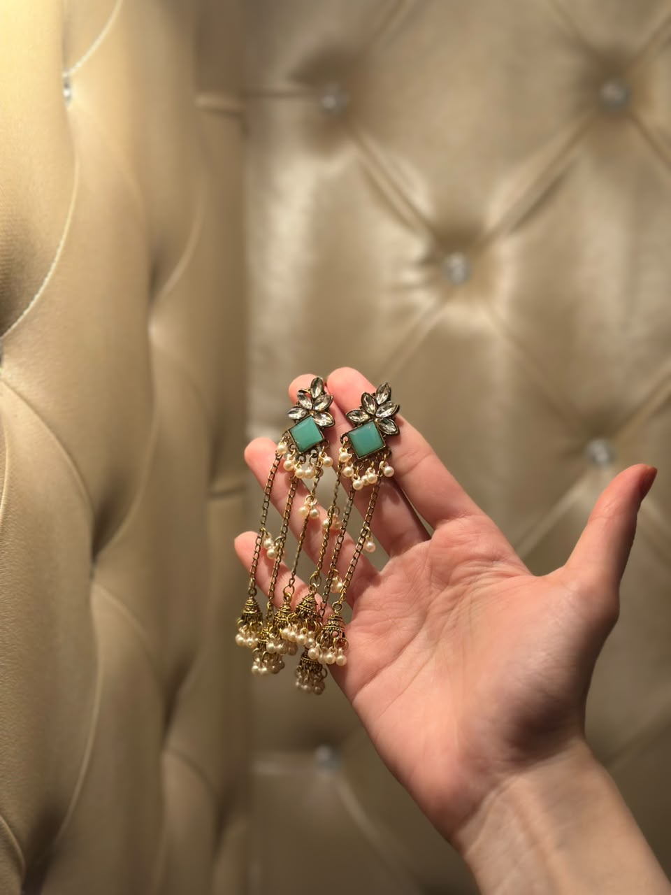 Jahan Ara Earrings- Gold and turquoise (aara collection)