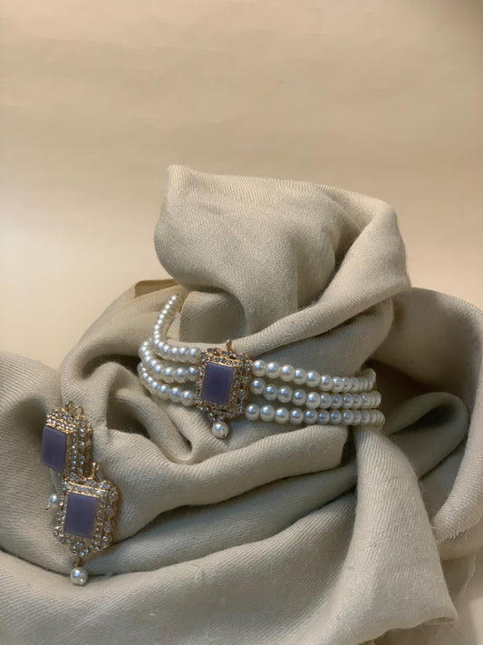 Moti Choker with earrings - Muted Purple (Lavender tone)