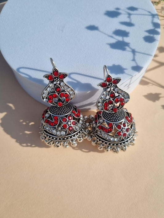 Os Naina silver jhumkiyan - (Red)
