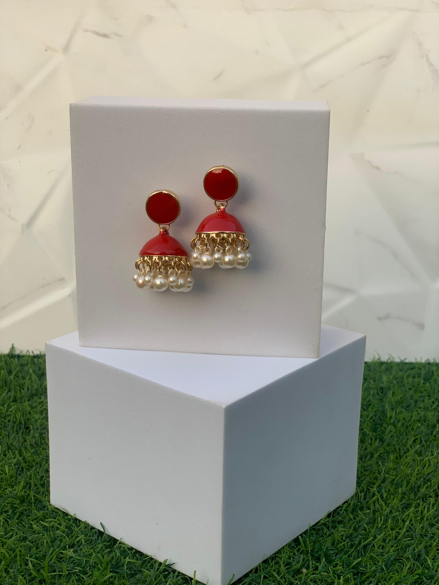 Crimson pearl jhumki - Red