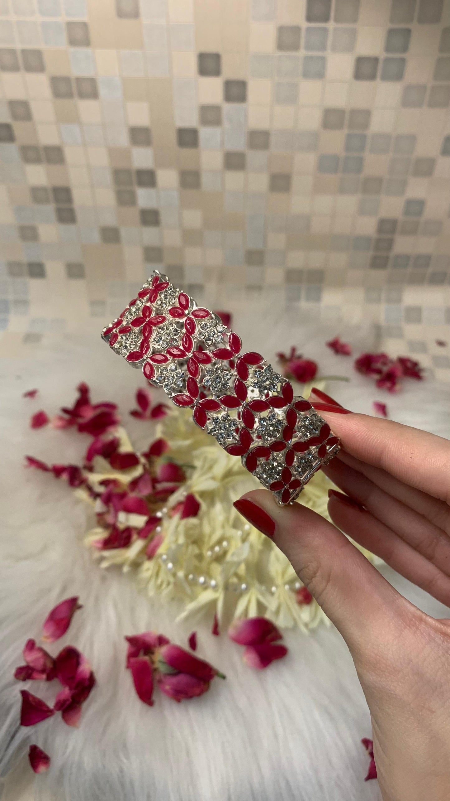 mahenur karra bracelet - Red Silver