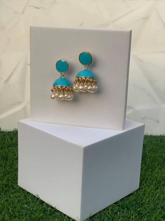 Crimson pearl jhumki - Sky Blue