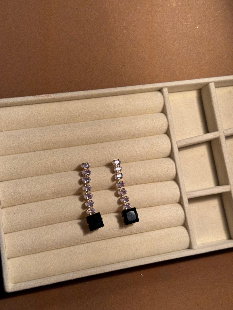 OS Crystal Drop Earrings - Black