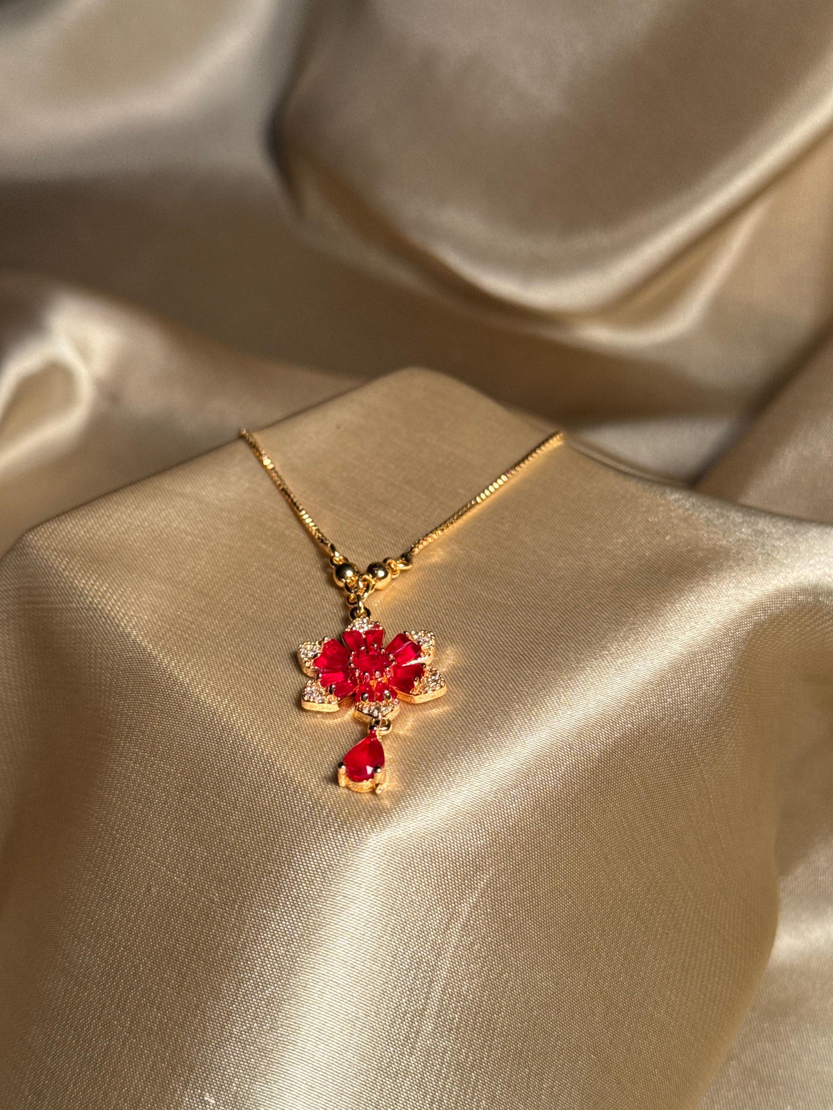 Red Floral Droplet Necklace