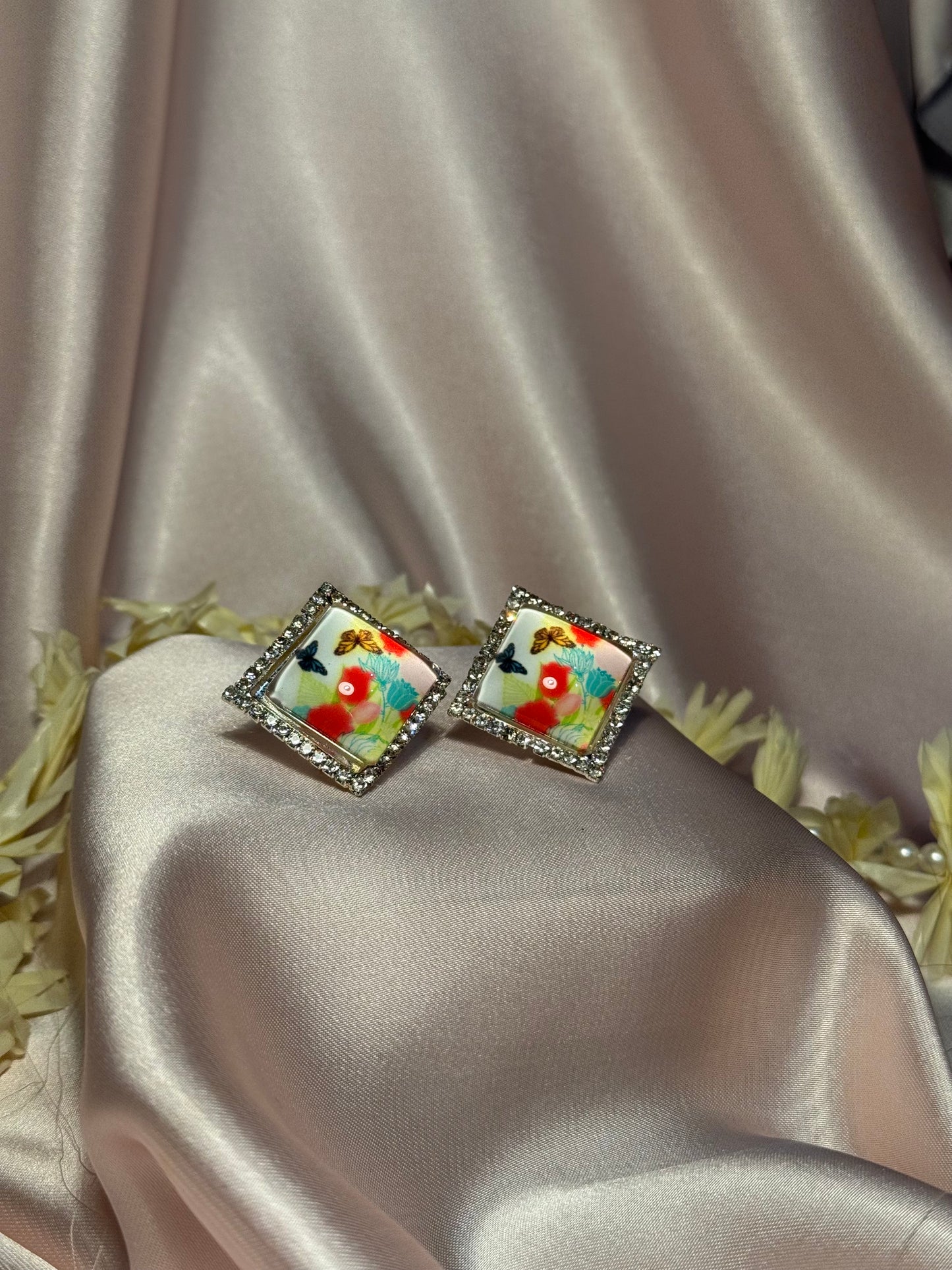 Printed summer breeze square earrings- multi