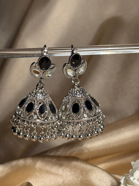 Ayna jhumki khass collection-silver and black