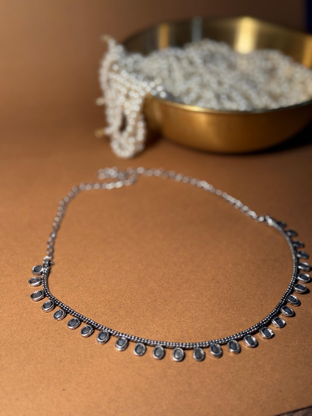 Oxidized Necklace Beaded - Silver