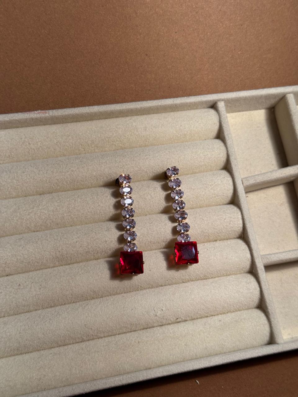 OS Crystal Drop Earrings - Red