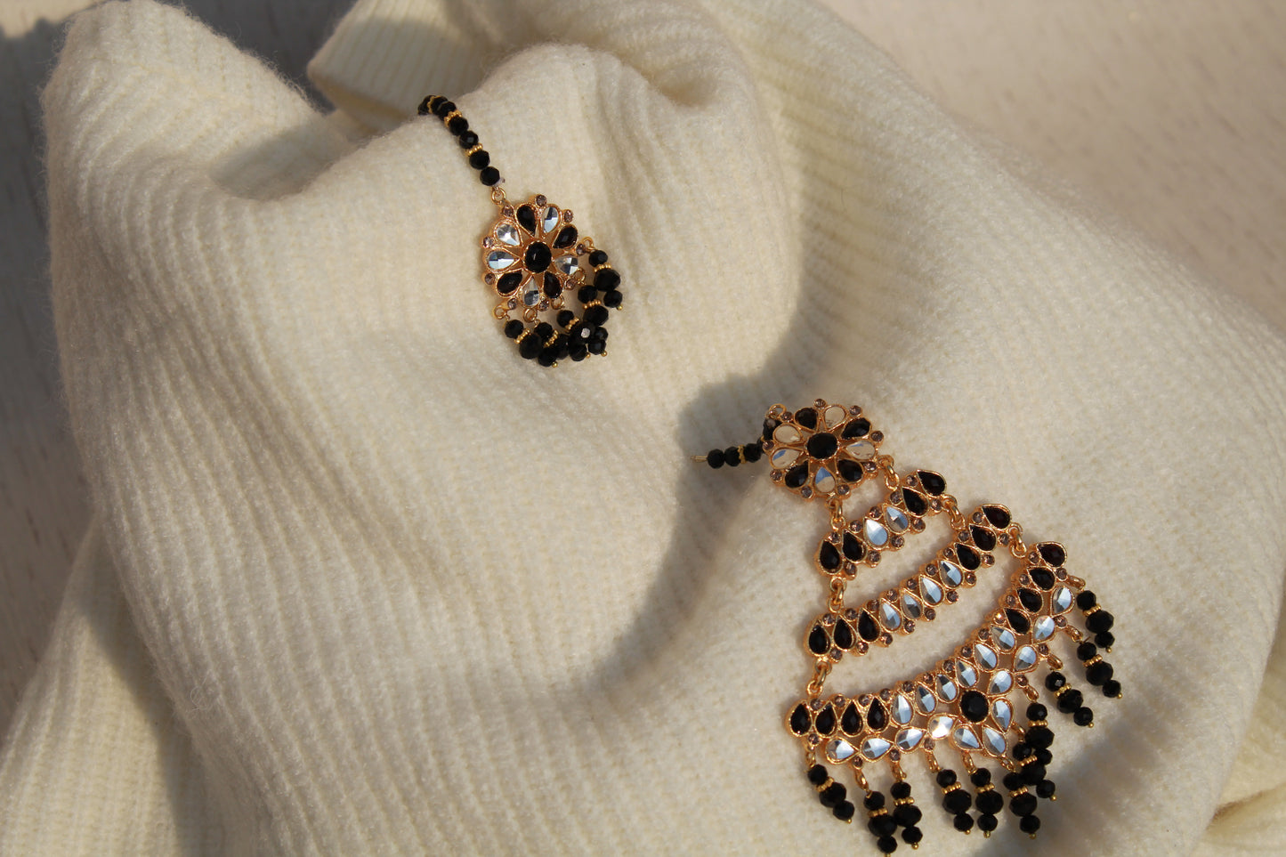 JA-2 Kundan jhoomar Set - Black