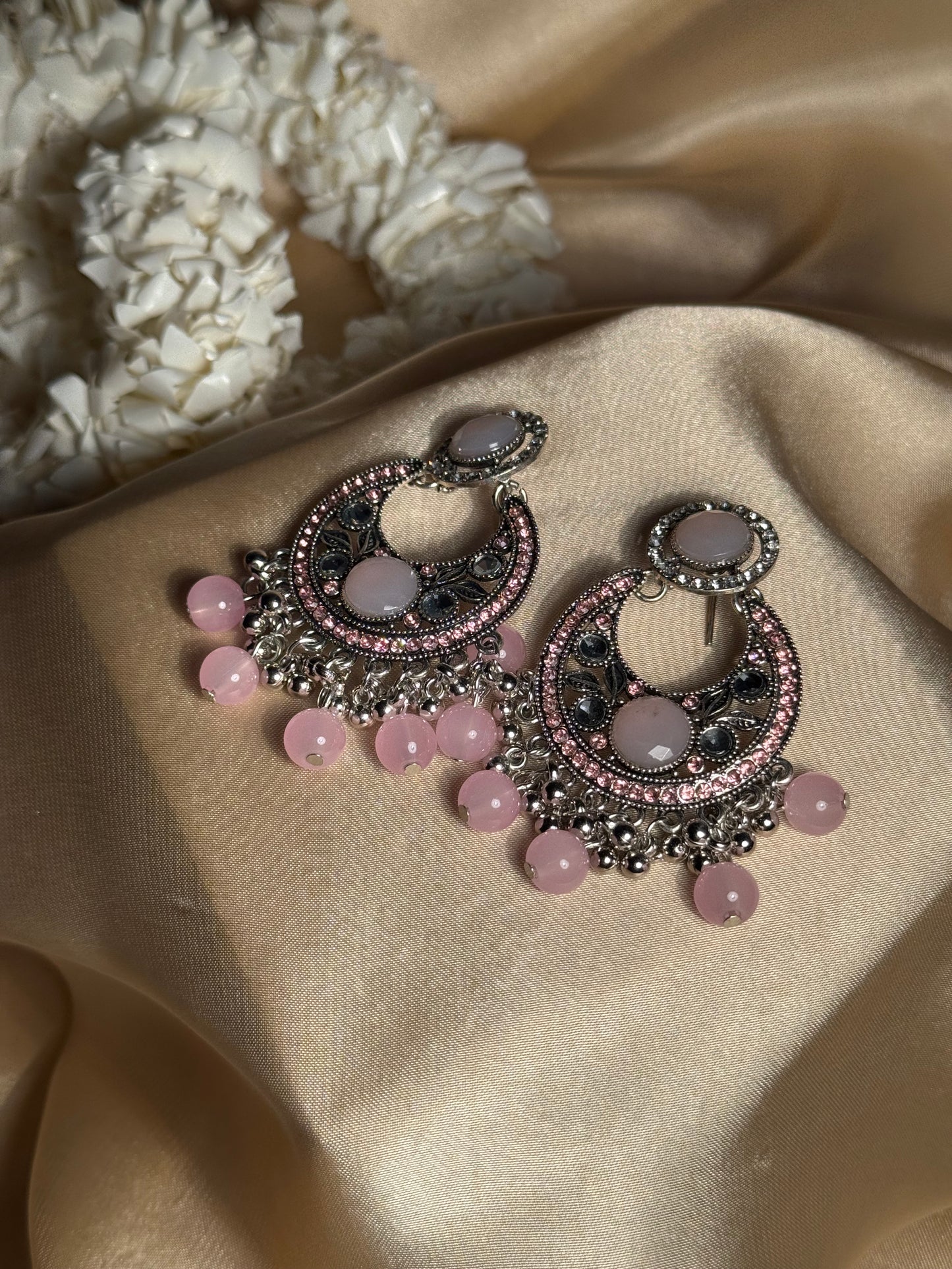 Sultana chandbali khass collection-silver and pink