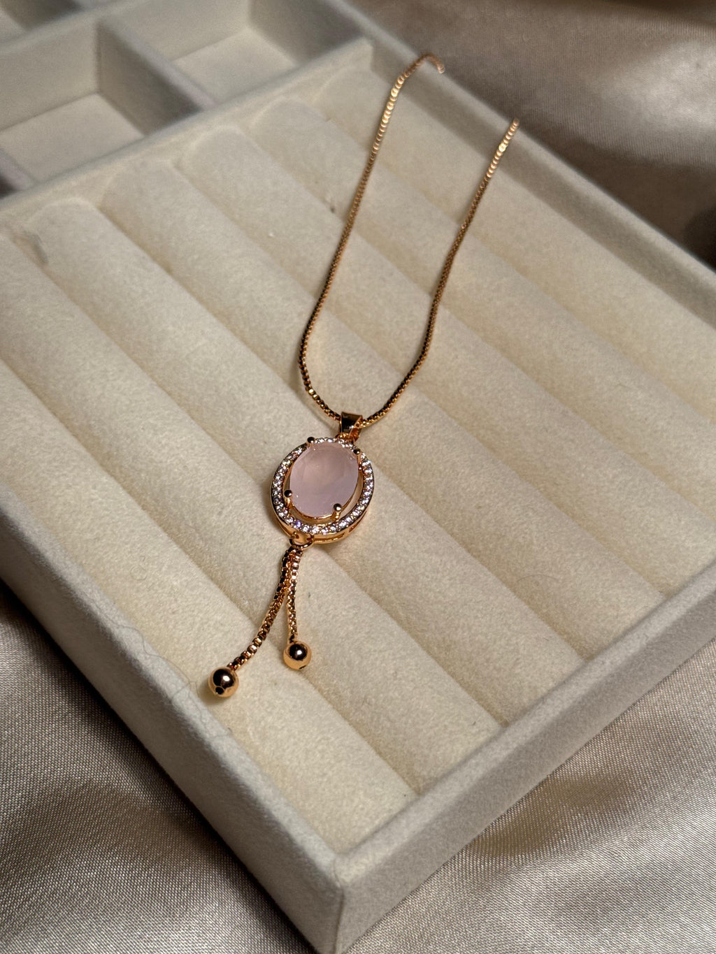 Oval Gem Necklace (Pink)