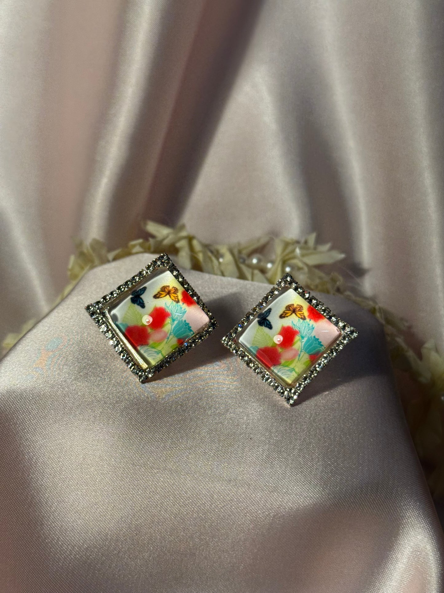 Printed summer breeze square earrings- multi