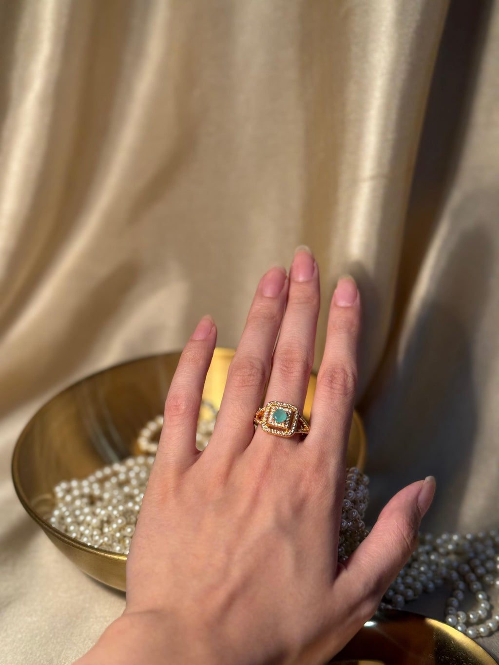 Square Gem Ring Gold - Mint Green
