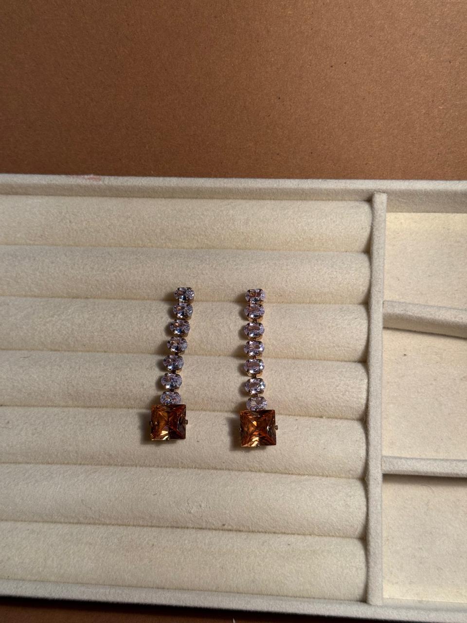 OS Crystal Drop Earrings - Gold