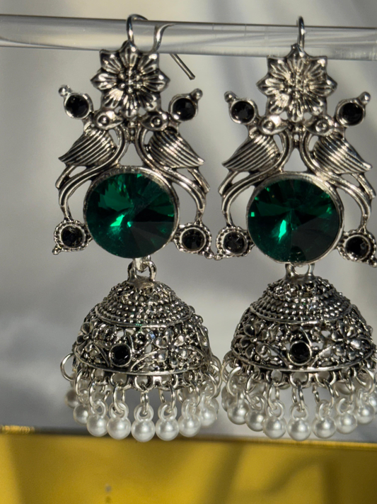 Kashimiri Earrings - Silver Green