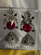 kashmiriEarrings - Silver Red