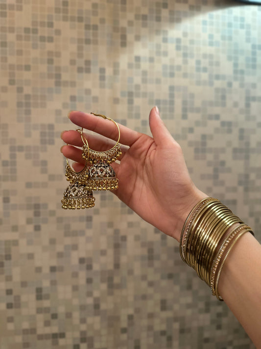 Bahar Bano Bali - Antique Gold with silver beads