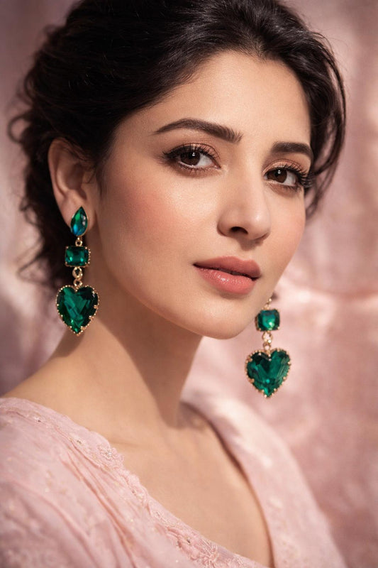 Enamel Hearts Earrings-green