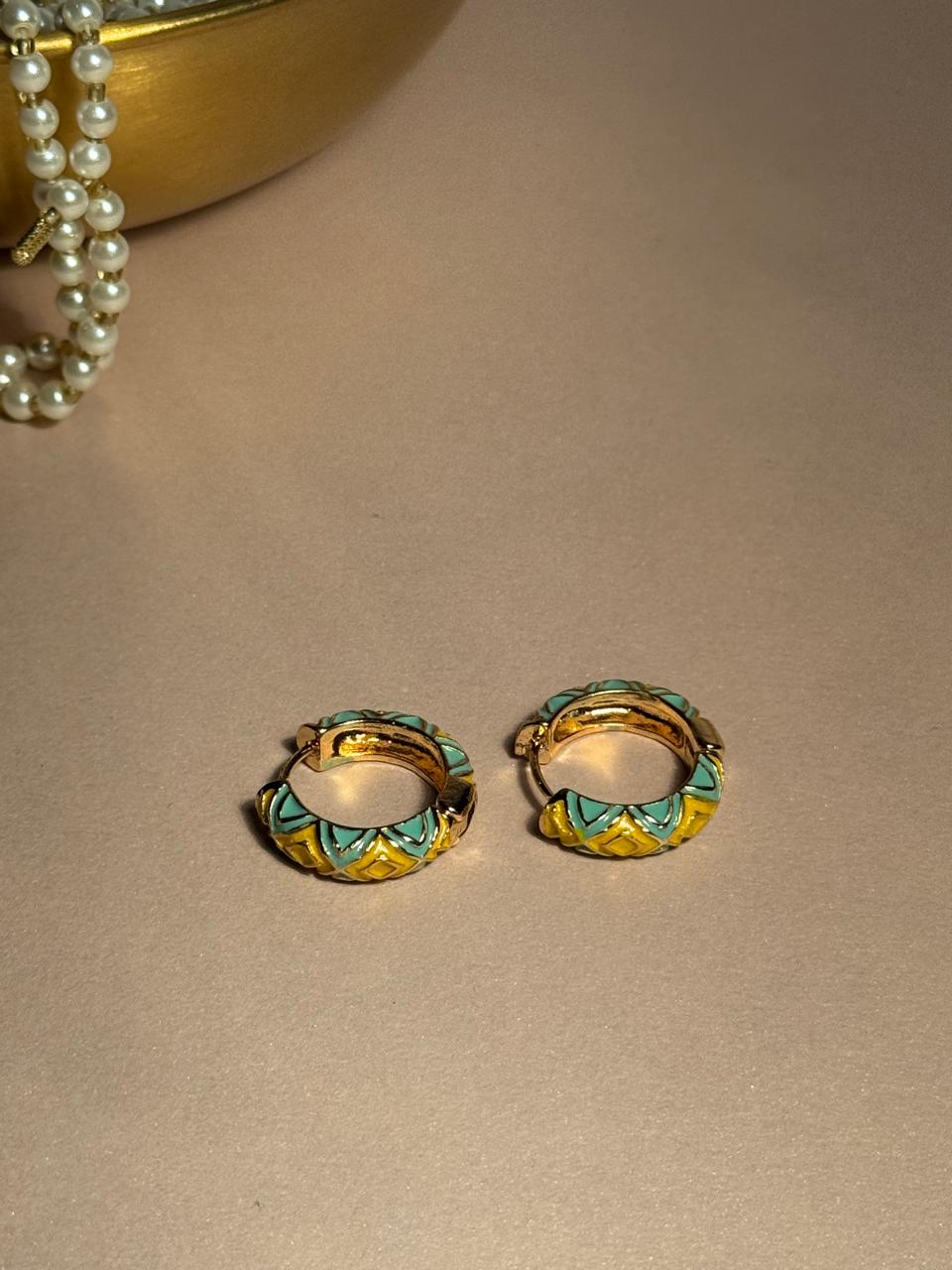 Enamel Hoops - Yellow and Turquoise