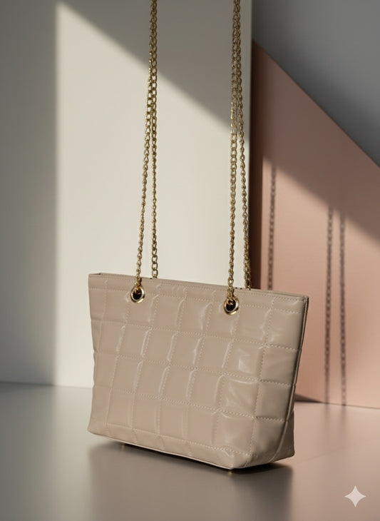 SW-001 Quilted Shoulder Bag - Beige