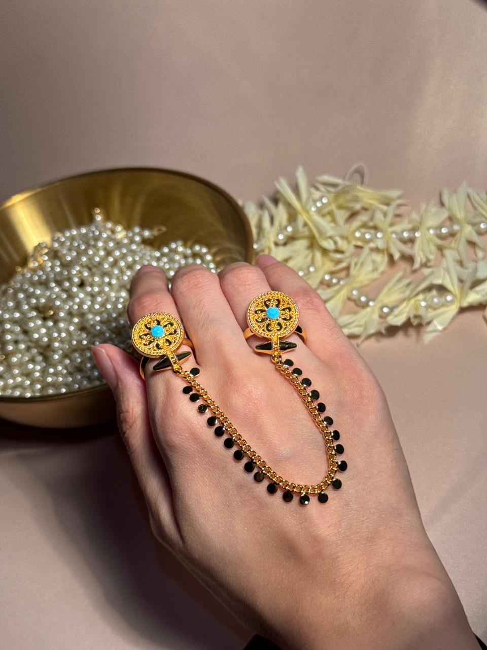 Circle Sona Double Ring - Turquoise