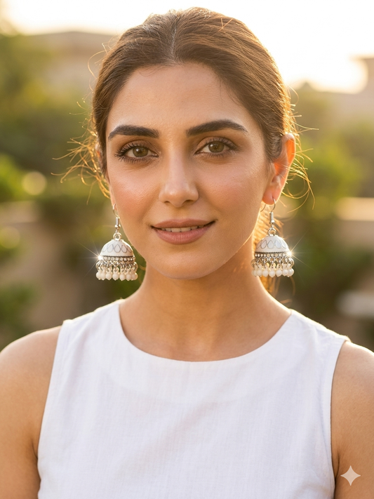 Maya Ali Silver Jhumki (White)