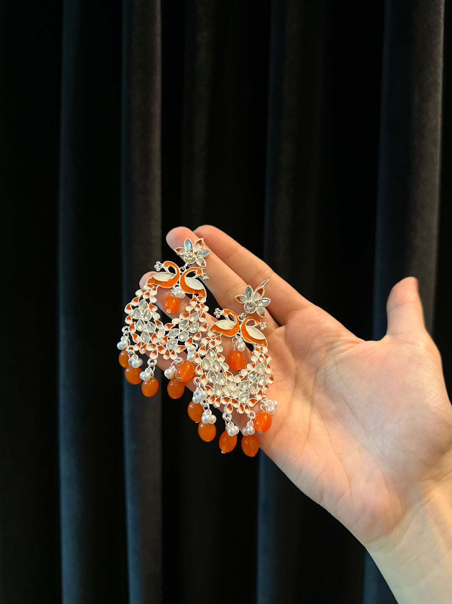 Shamim Ara Earrings- silver and orange (aara collection)