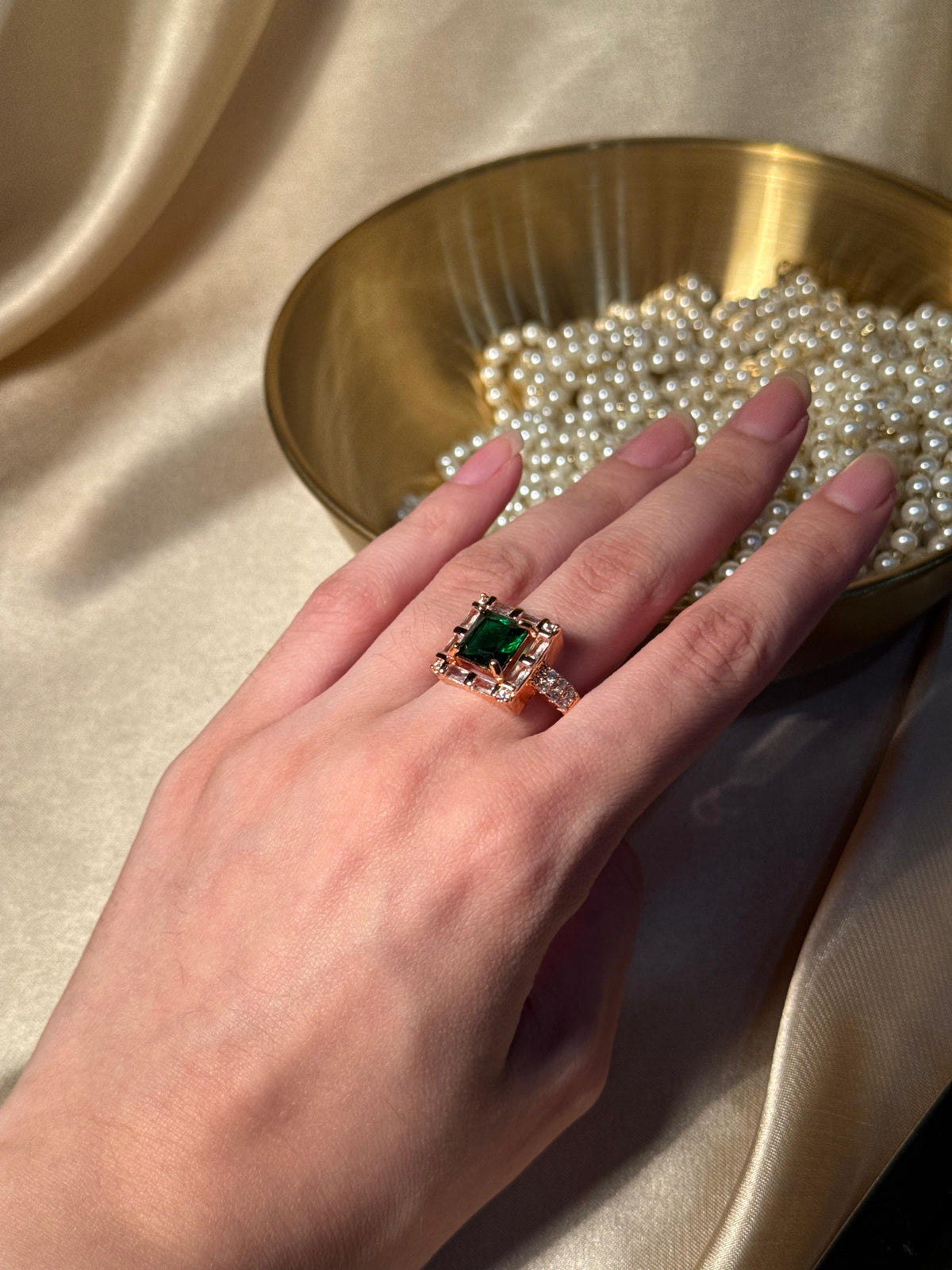 Square Bedazzled Ring Gold - Green