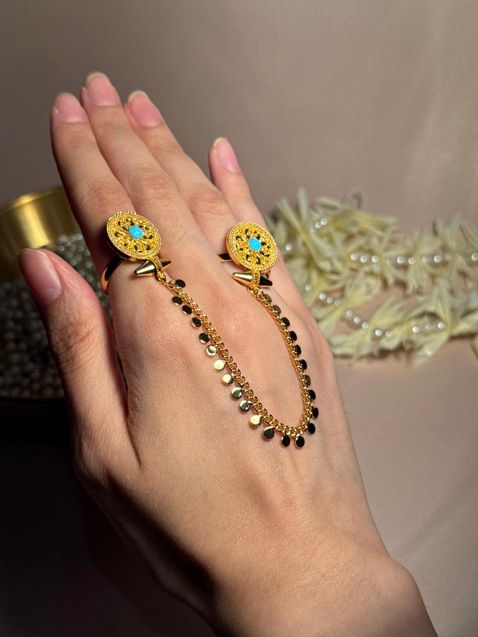 Circle Sona Double Ring - Turquoise