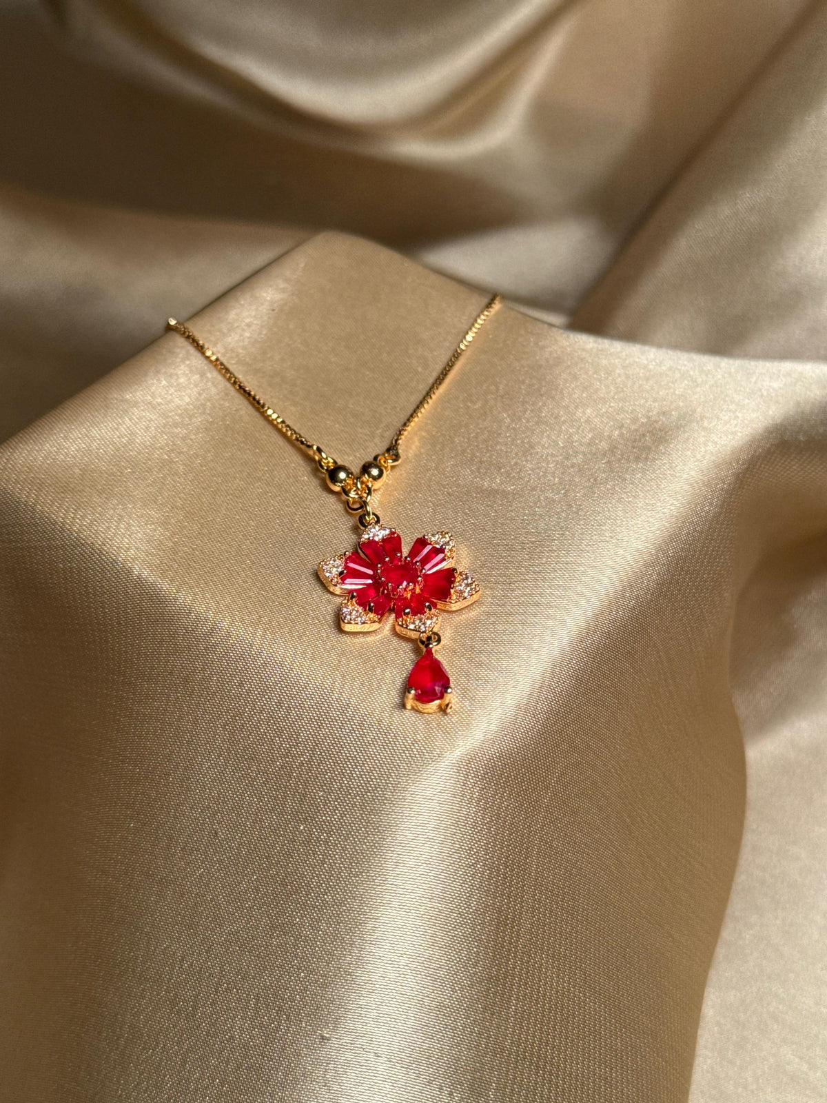 Red Floral Droplet Necklace