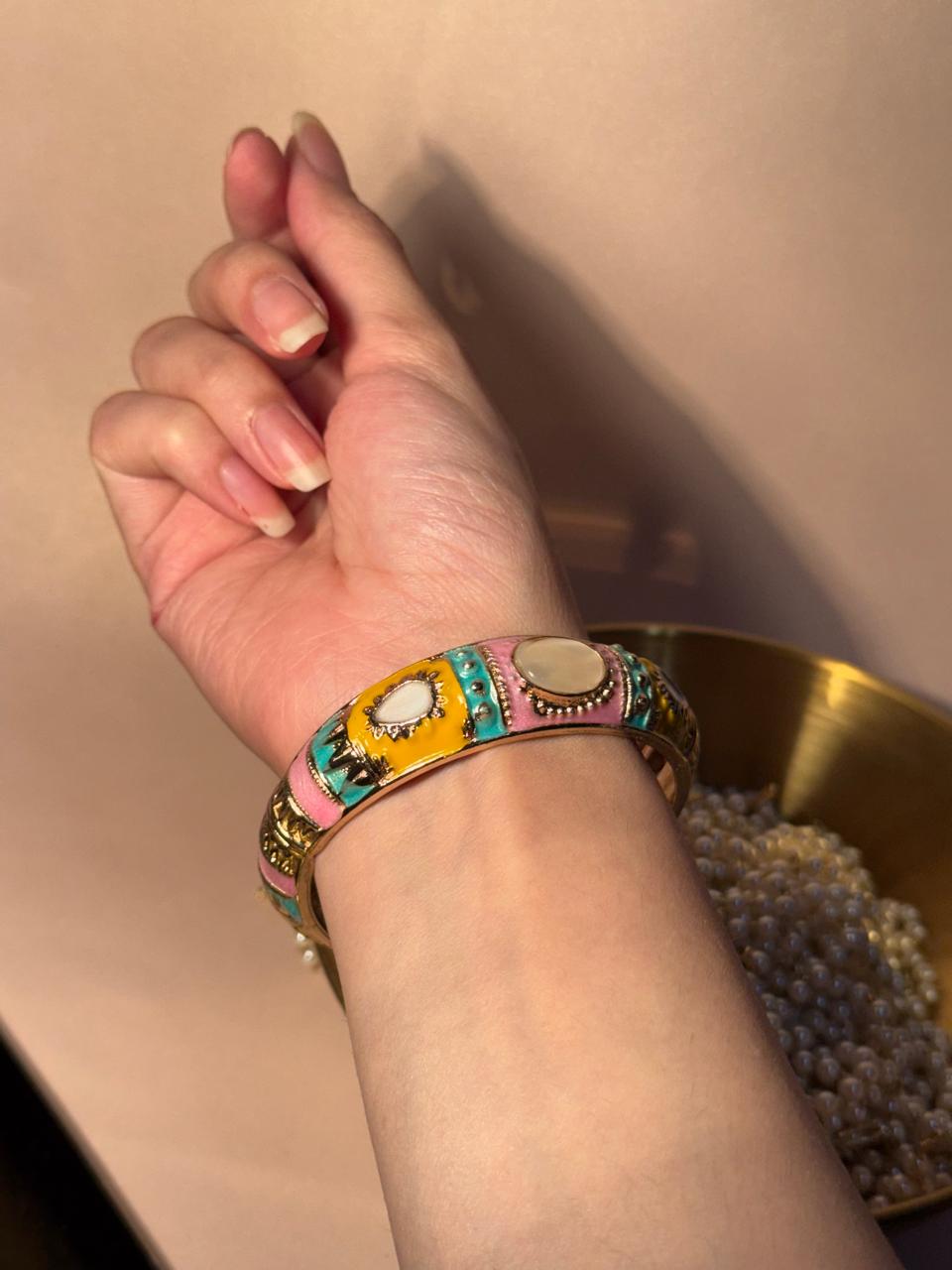 Rangeen Cuff (bracelet) - Yellow & Pink