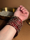Beaded glass bangles with karra - Deep Red (Maroon)