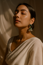 Sumaira Jhumki- green with white beads(Noor-Bano-Collection)