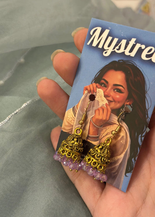 Mini jhumki gold with lilac beads