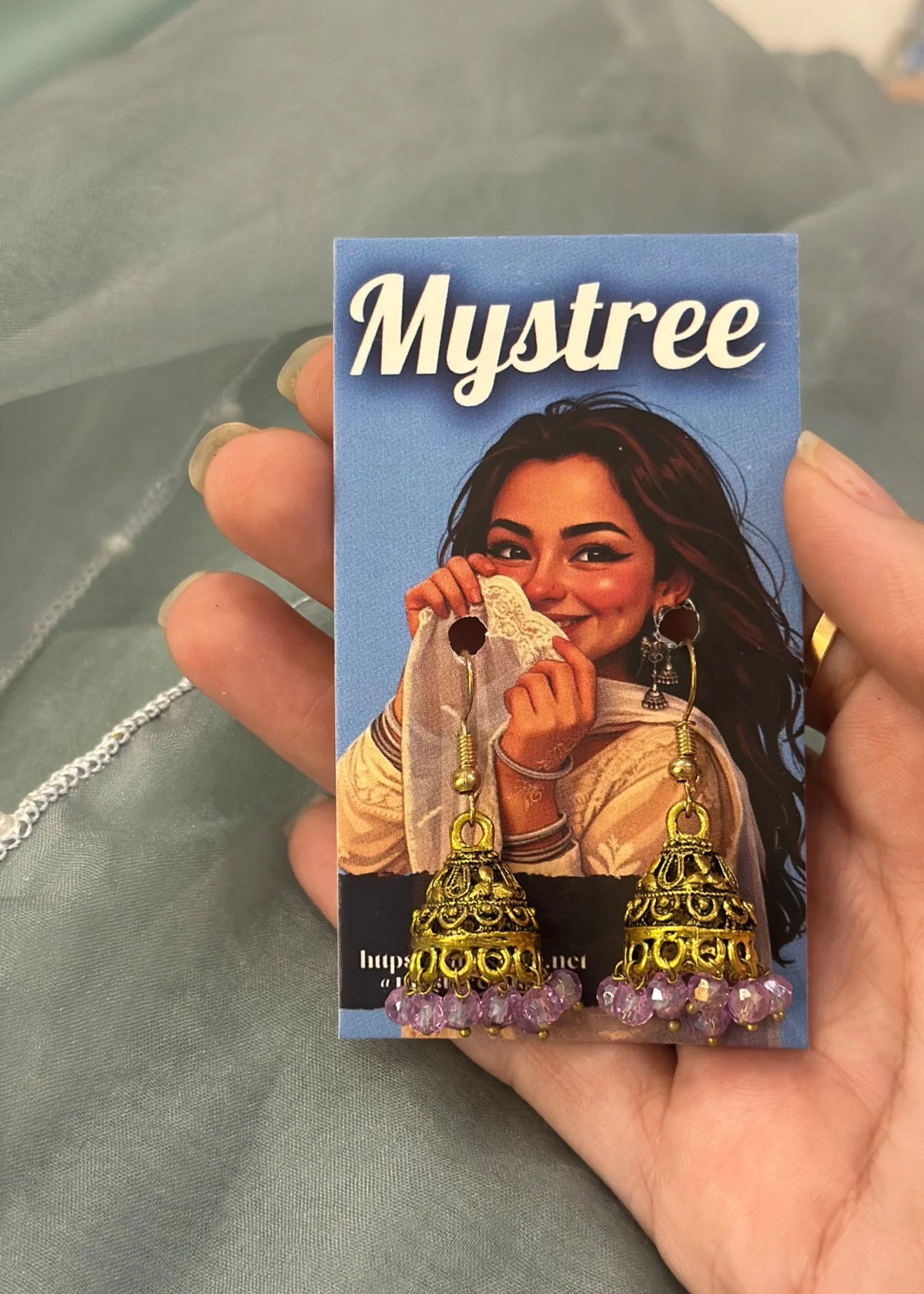 Mini jhumki gold with lilac beads