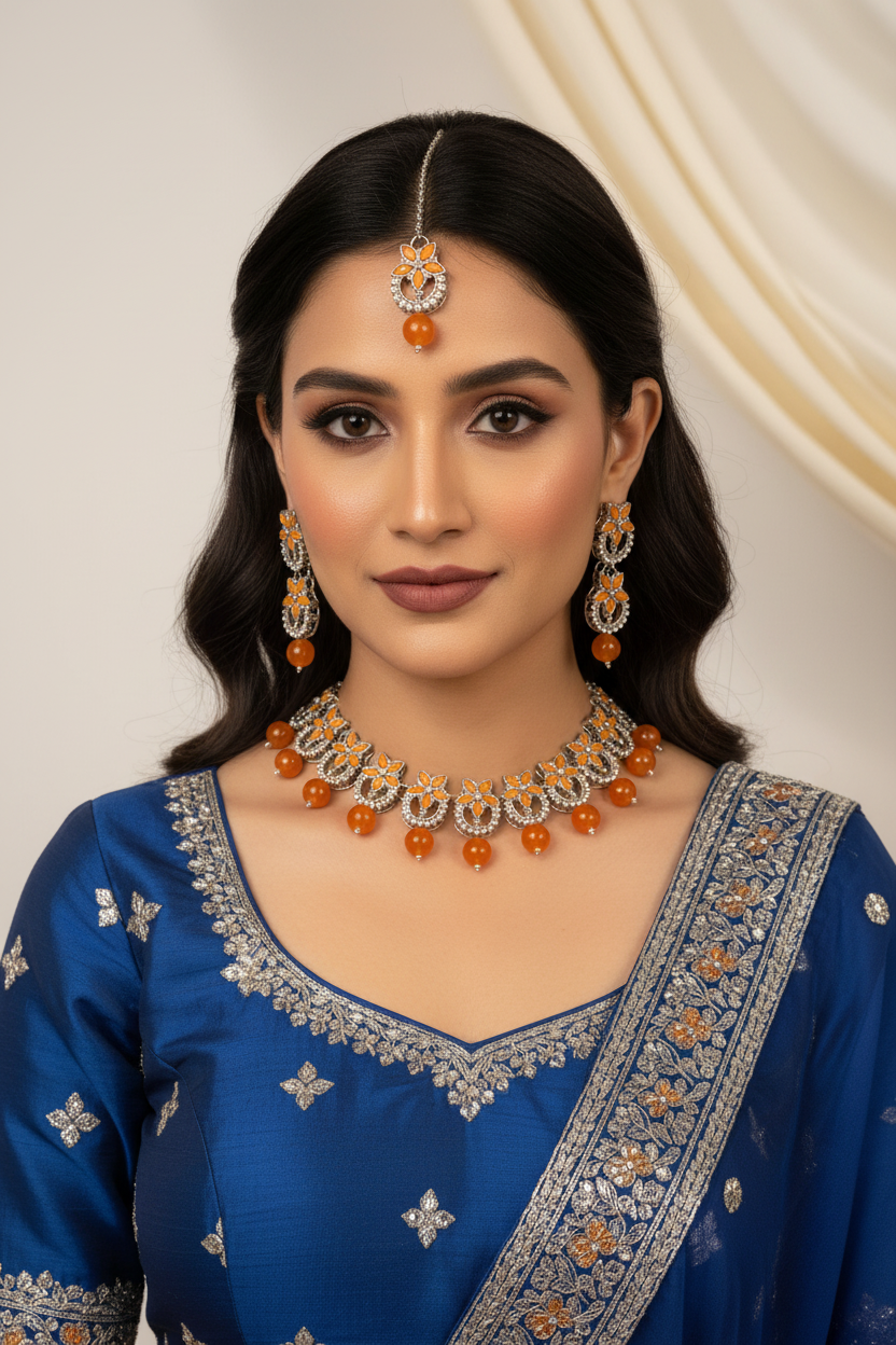 Nourah Set - Orange and Silver