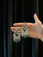 Shamim Ara Earrings- silver and green(aara collection)