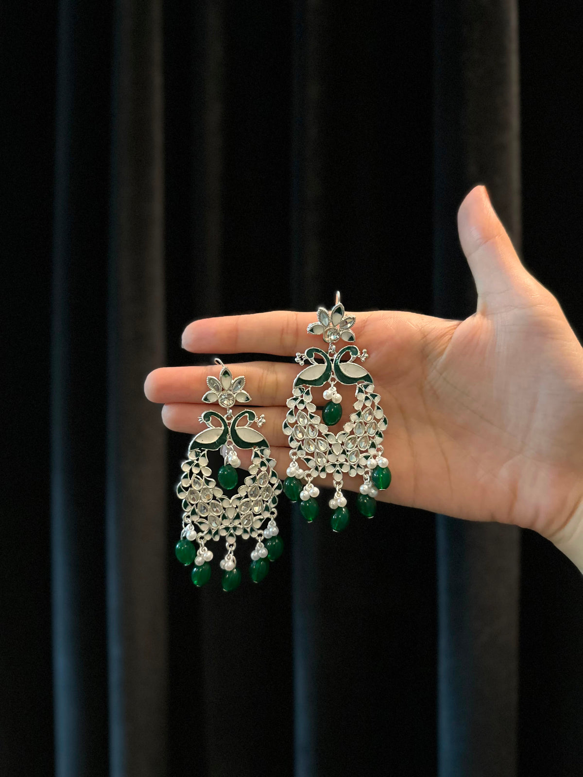 Shamim Ara Earrings- silver and green(aara collection)