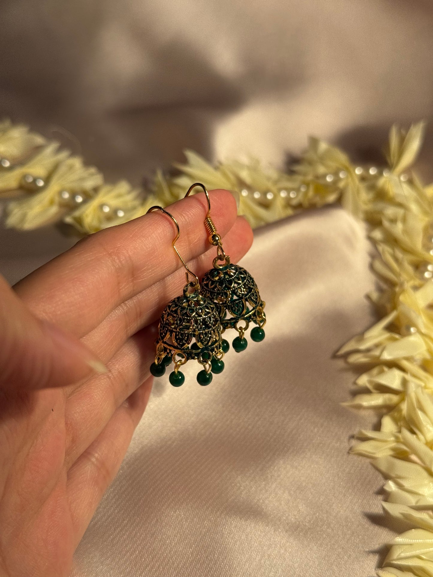 Mini jhumki green beads - rozana